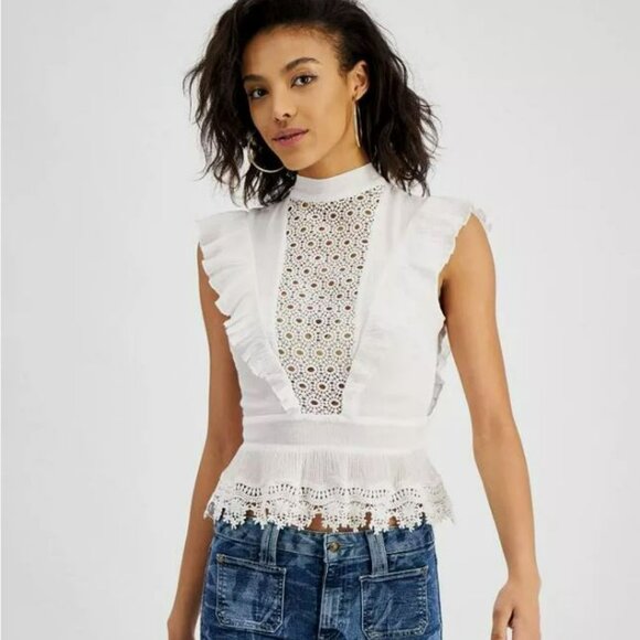 Guess Jamie White Mock Neck Top Size M - Picture 1 of 15